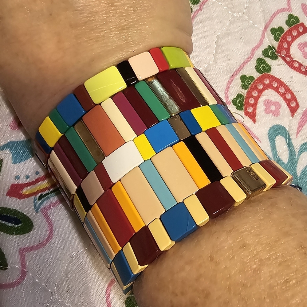 Set of 5 Enamel Tile Stretch Bracelets